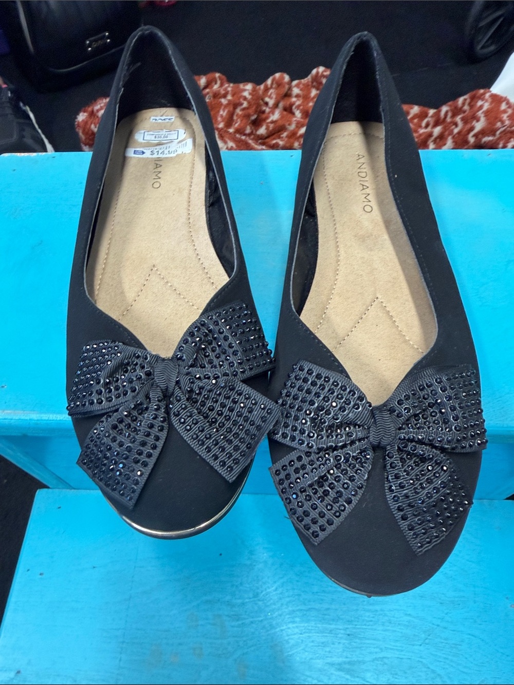 Black Embellished Bow Ballet Flats